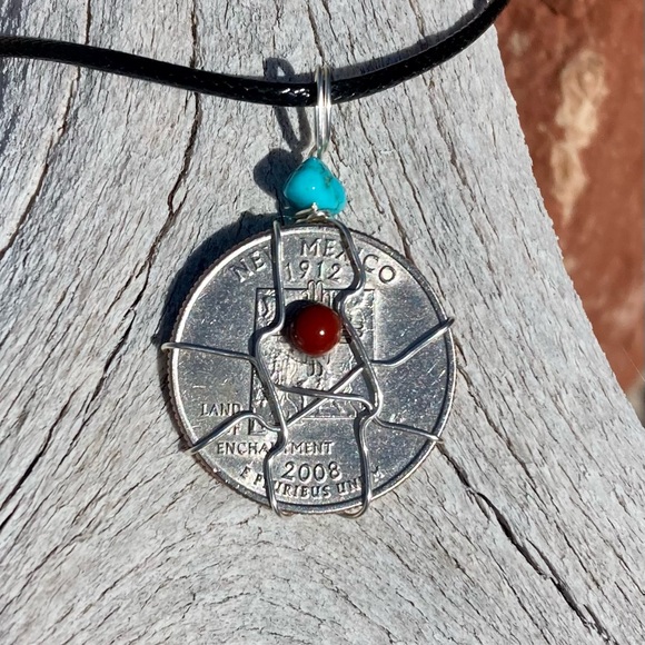 New Mexico Turquoise Red Jasper State Quarter Necklace - Picture 1 of 4